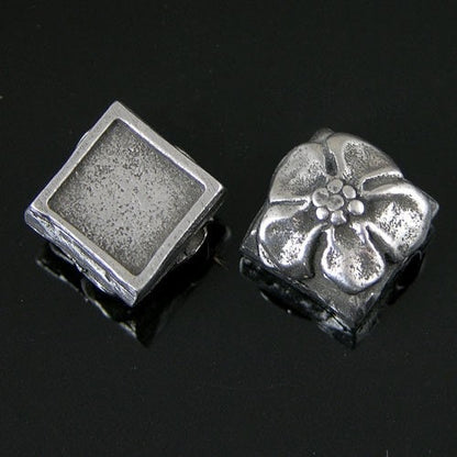 2 Photo Bezel Beads, Square Or Oval, Slider Pendants, Silver