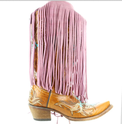 Fringe Suede Leather, 10 inch length with 1/2 bias at the top, Made in USA, sold by foot C1027-light pink Suede