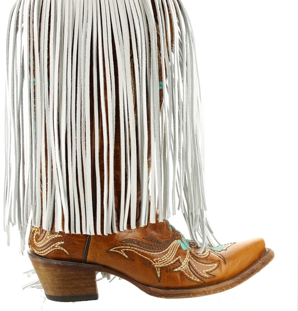 Leather Fringe White, 10 inch length with 1/2" bias at the top, Made in USA, Sold by the Foot