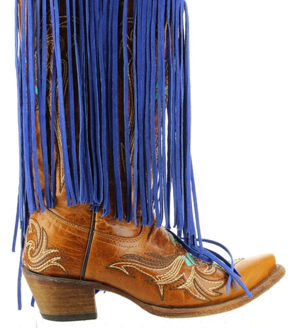 Blue Suede Leather Fringe, 10 inch length with 1/2 bias at the top, Made in USA, sold by the foot   (C1027 Blue)