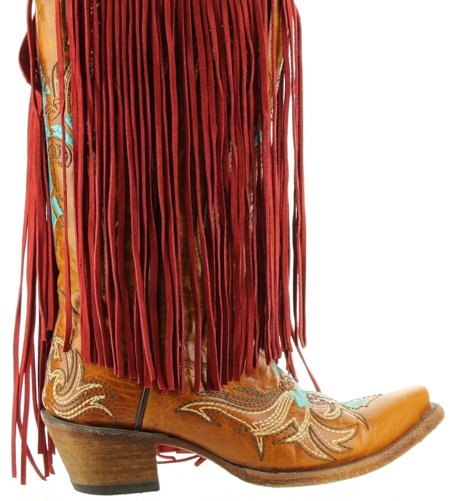 Suede Leather Fringe Red, 10 inch length with 1/2 bias at the top, Made in USA, Sold  by the Foot