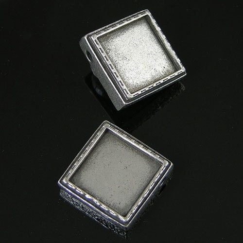 6 Bamboo Bezel Frame Beads, Photo Slider Pendants, Classic Silver, Made in USA