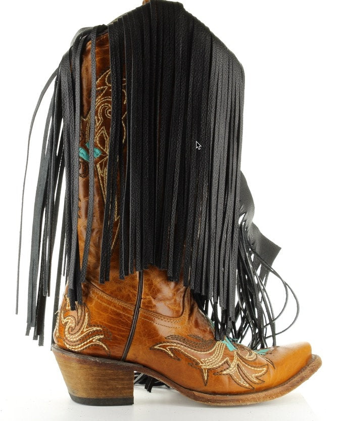 Black Fringe leather, 10 inch length with 1/2 bias at the top. sold by the foot