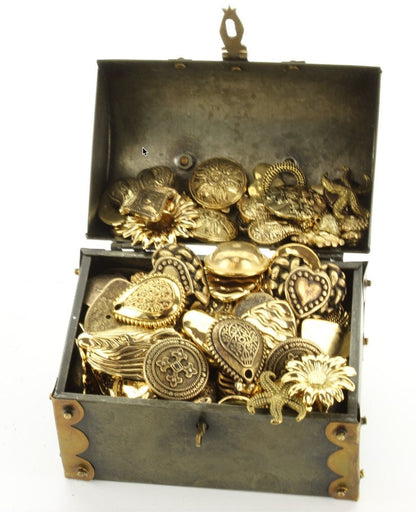 Metal Treasure Chest of Jewelry Components, Vintage jewelry gold plated, Each