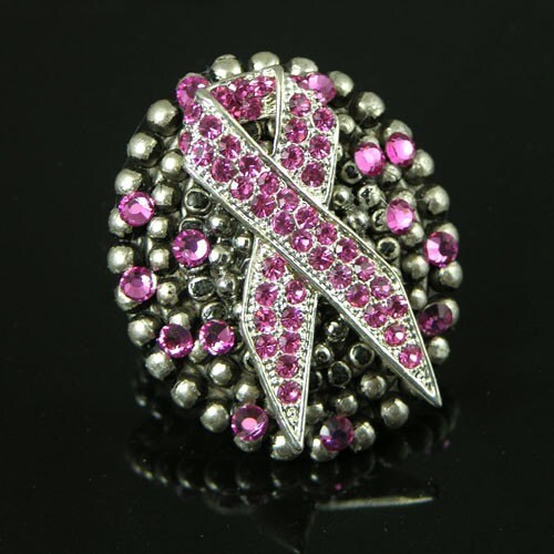 Pink Ribbon Breast Cancer Survivor Silver Stretch Ring, each