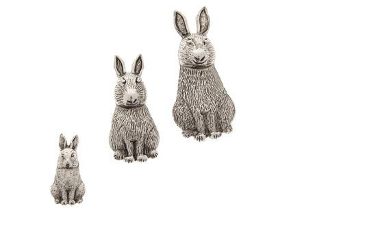 Rabbit Charms, 3 sizes in antique silver, zinc, Made in USA, Pack of 2