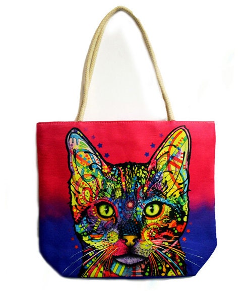 Rainbow Cat Natural Fiber Jute Bag Tote Purse, Each