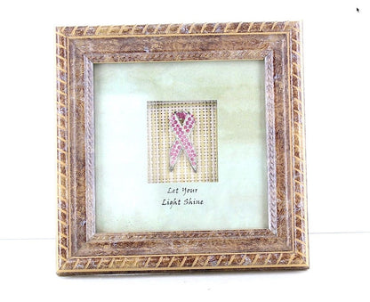 Find the Cure Shadow Box Framed Wall Art Decor with Pink Crystal Bow, "Let your light Shine" message, 1 frame