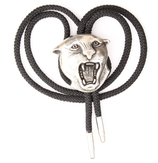 Panther Cougar Wildcat Bolo Tie, antique silver, Black or Red 36" cord, made in USA, Each