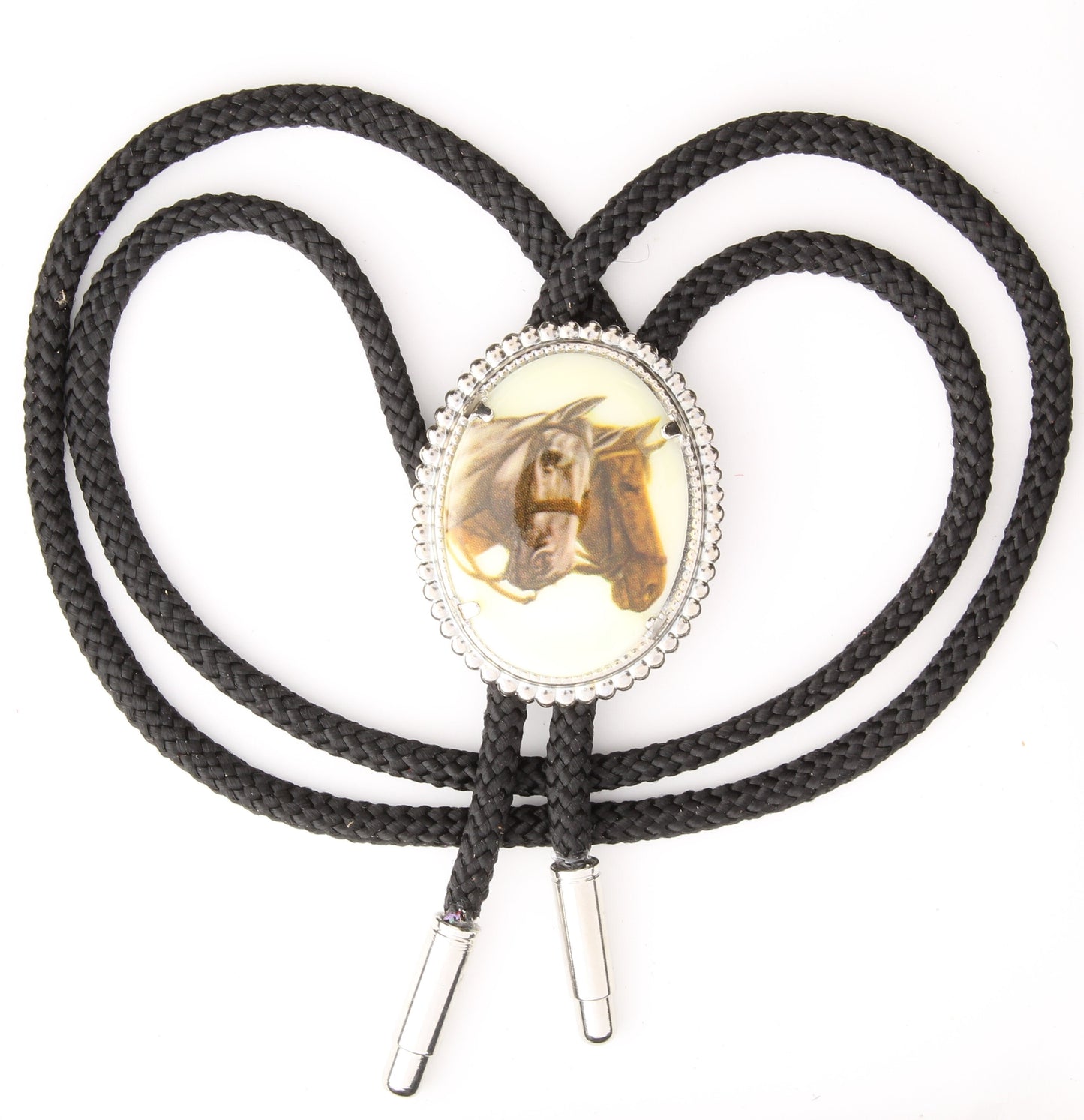 Quarter Horse Limoges Cameo Bolo Tie, 40mm x 30mm,  1 horse or 2 horses, 36" black or jute bolo cord, in gift bag, handmade in USA, Each