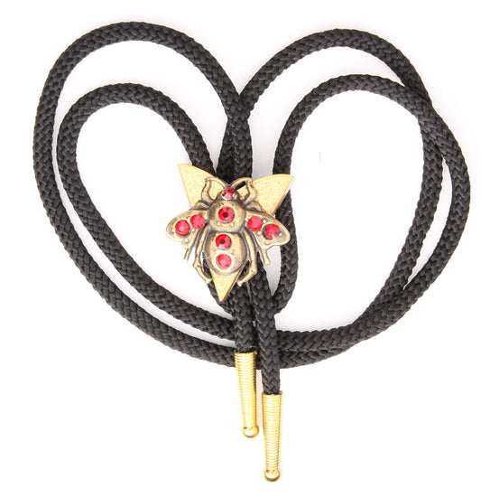 HoneyBee or Mason Bee Bolo Tie, antique gold with red crystals, made in USA, Each