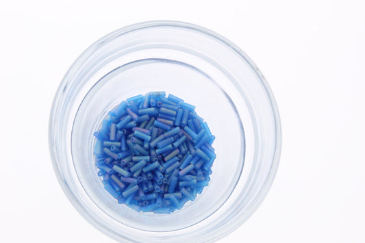 Japanese Glass Bugle Beads #3, Transparent  Frost AB/Aqua blue, Approx 582 beads 18028.31