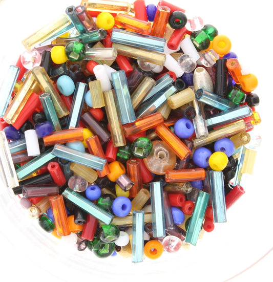 Glass Seed bead Mix, assorted Vintage bugle and seed beads, sold per oz