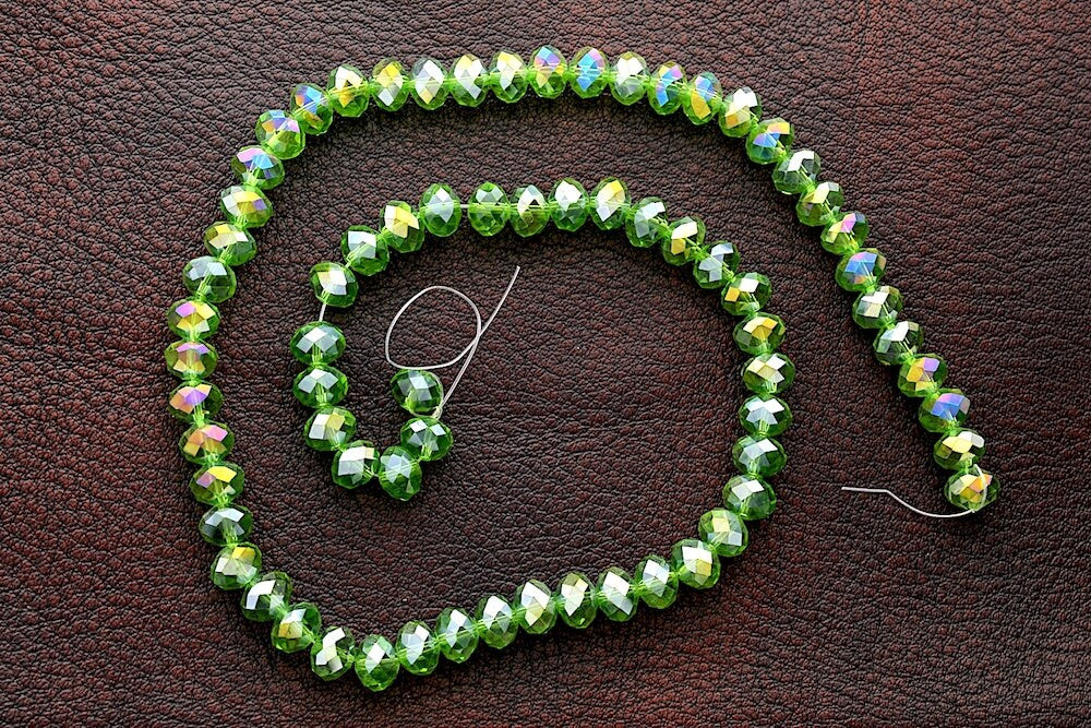 Peridot Green Crystal Beads, Faceted Rondelle Fire-n-Ice, 8mm, 72 beads per strand