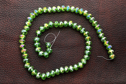Peridot Green Crystal Beads, Faceted Rondelle Fire-n-Ice, 8mm, 72 beads per strand