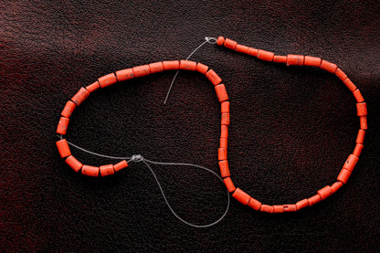 Salmon Red Lucite Tube Beads, 3-4mm, pack of 45 beads