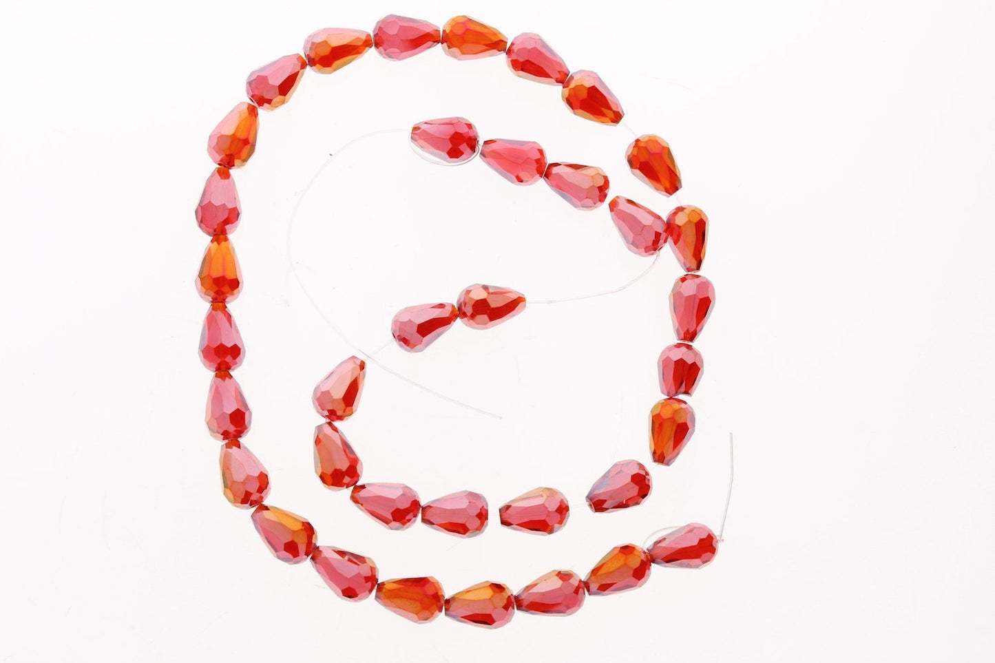 12mm Fire Red Crystal Beads, Faceted Teardrop Shape with AB (aurora borealis) Finish, 34 beads