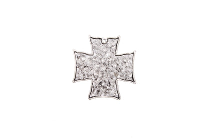 Hammered Dimpled Cross Charm, Classic Silver, 46mm, pack of 6