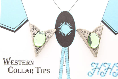 Western Collar Tips with Peridot Green Stones (resin) Made in the USA, Sold in a pair (02601-10)