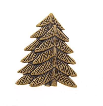 Vintage Pine Christmas Tree Stamping Charm, Antique Gold, 56x45mm, Made in USA, pack of 6