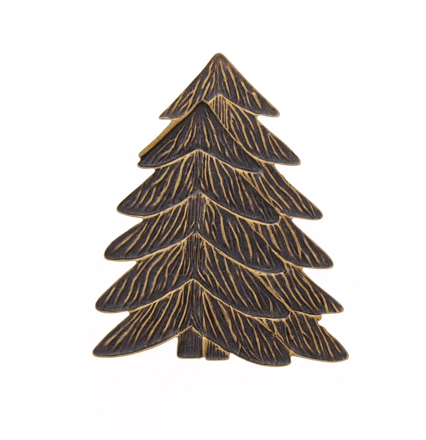 Vintage Pine Christmas Tree Stamping Charm, Antique Gold, 56x45mm, Made in USA, pack of 6