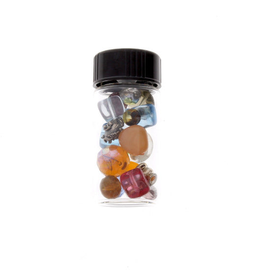 Vial of Assorted Vintage Glass, Foiled and Metal Beads, 56x25, Each Vial