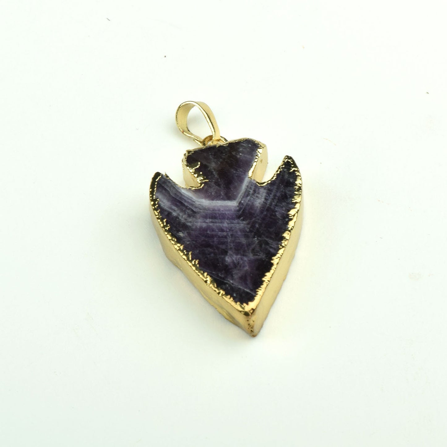 Agate Arrowhead pendant with Gold Electroplate, Semi Precious Dark Purple Natural Stone, each