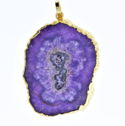 Agate Pendant with gold leaf borders, purple or white, Each