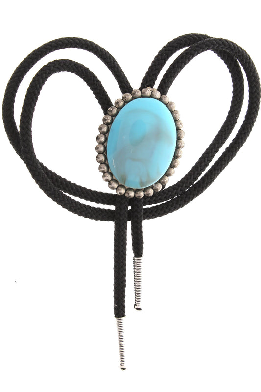 40mm Bolo Tie with Faux Turquoise or Onyx, set in Antique Silver with Matching Tips, Made in USA, Black or Red Cord, Each