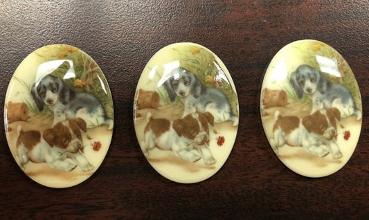 40mm Dog Puppy Cameo Cabochons, 3 each