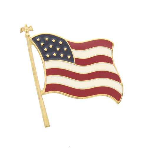 American Flag, Enameled in gold Brass, Made in USA, flat back charm, Pack of 2