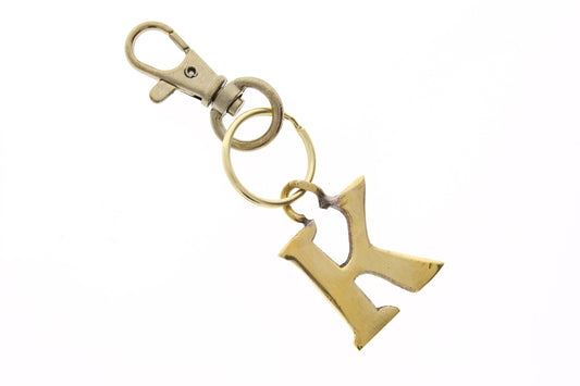 Gold Initial Letter Alphabet Keychain, A - Z, Solid Polished Brass cast letters, Made in USA, sold by letter, Each