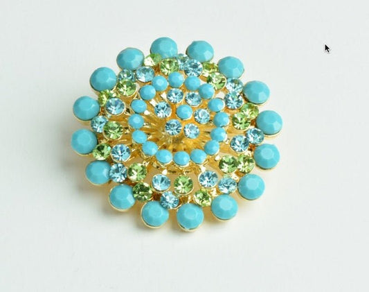 40mm Turquoise and Swarovski Peridot Crystal Brooch with Pin Back,  , 1 each