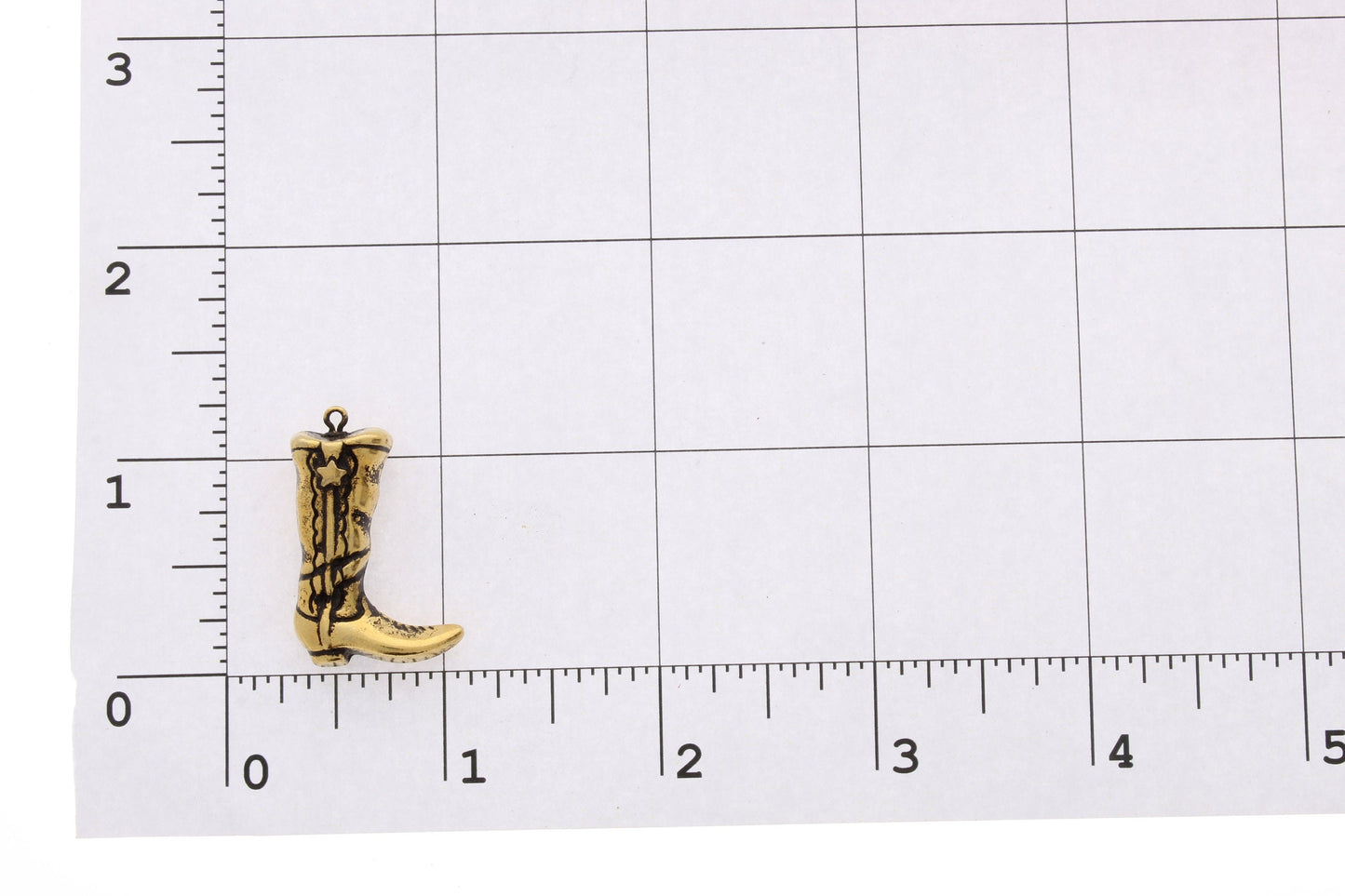 Cowboy Boot Charm, 27mm long, antique gold finish, Pack of 3