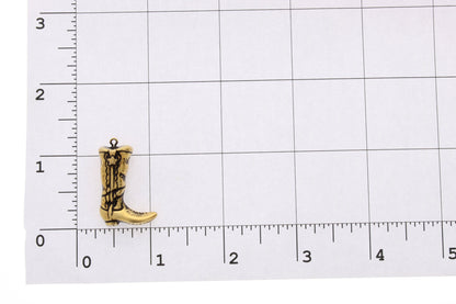 Cowboy Boot Charm, 27mm long, antique gold finish, Pack of 3