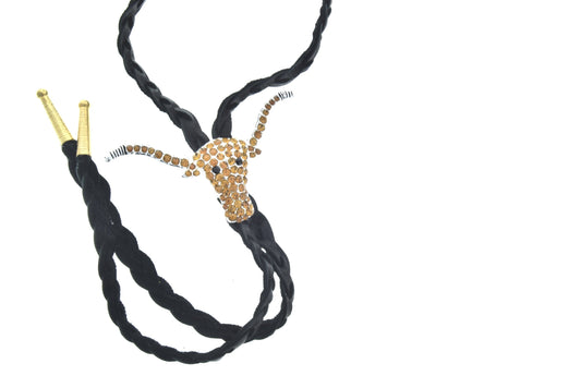 Longhorn Bolo Tie, Gift Box, Colorado topaz crystal, hand woven leather cord (black, red, turquoise, yellow), handmade in USA, Each