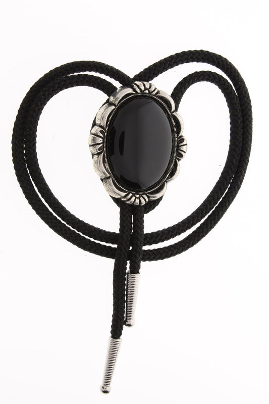 Onyx Bolo Tie, Lariat Necklace, 40mm x 30mm, black matrix lucite,  , each