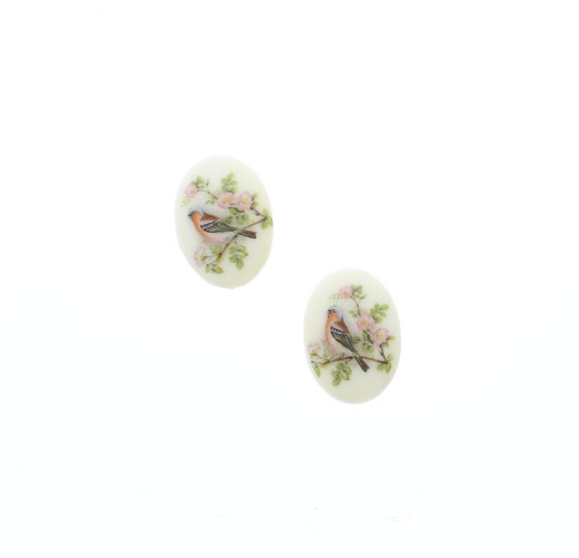 Vintage 25mm Vintage Cameo Bird Cabochons, White, Pink, Red, Black, Green, German Litho Print, pack of 2  OE-171/2