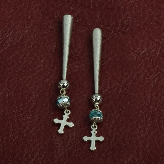 Cross Bolo Tips with beads, antique silver, Made in USA, Set of 2
