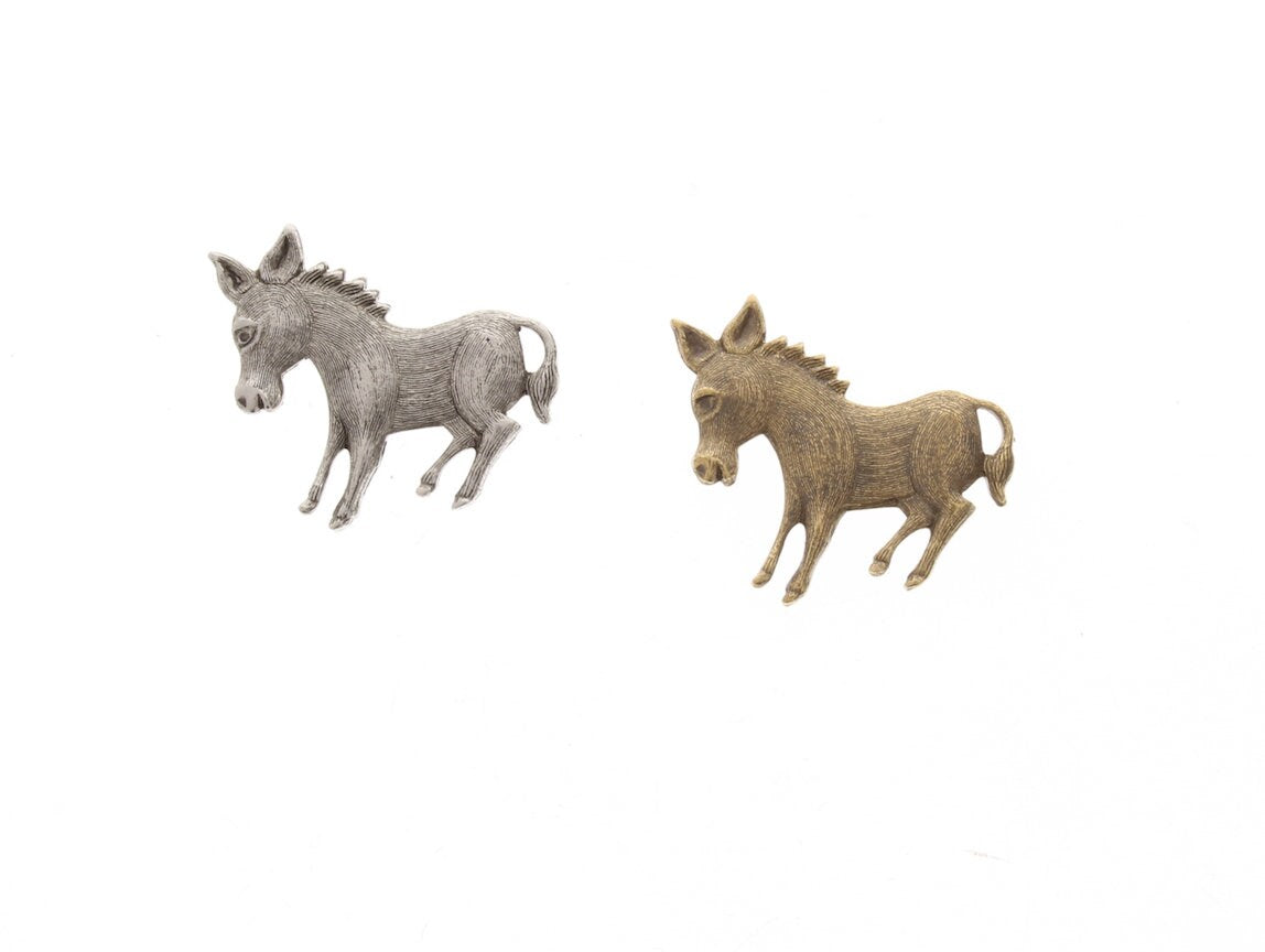 28mm Donkey Burro Metal Stamping, Antique Gold or Silver, Pack of 6