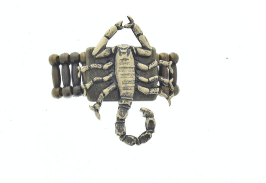 Scorpion Ring in Antique Gold, Made in USA, comfort stretch size fits size 5 - 11, 1 each