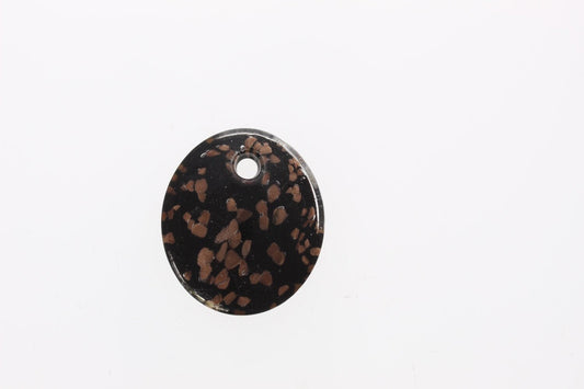 46mm Black Glass Murano Style Pendant, Oval w/Metallic Copper foil, each