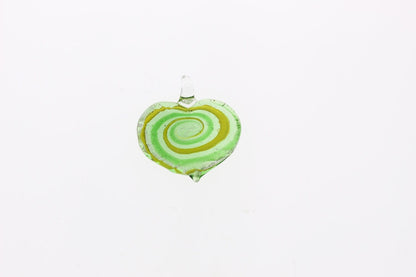 Glass Focal Pendant  Murano Style Foil Glass Heart Pendant, Silver, Green & Amber, 45mm  OE1305