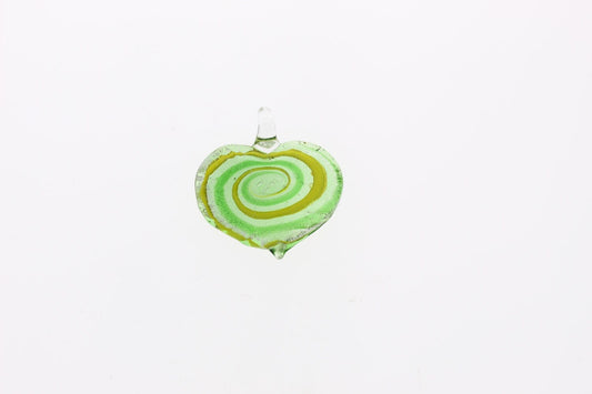 Glass Focal Pendant  Murano Style Foil Glass Heart Pendant, Silver, Green & Amber, 45mm  OE1305