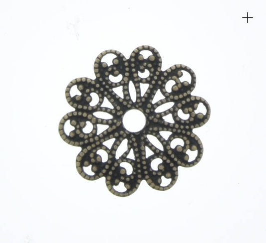 Filigree Charm Stamping, 17mm, antique gold, Made in USA, pack of 6