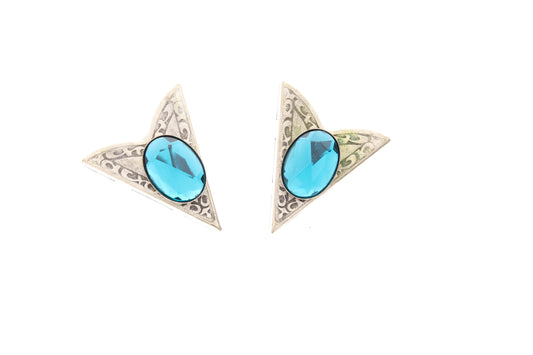 Western Collar Tip, antique silver with light blue stones, Made in USA, sold by pair    02601-2