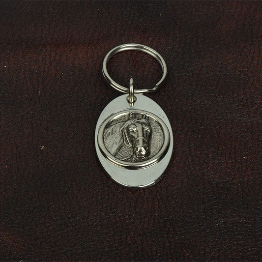 Horse Medallion Fob Keychain, antique silver, handmade in USA, Each