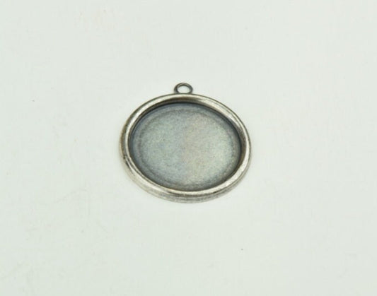 Round Metal Bezel Tag Charms, for stones or stamping, 21mm, Made in USA, Classic Silver, pack of 6    (13185CS)
