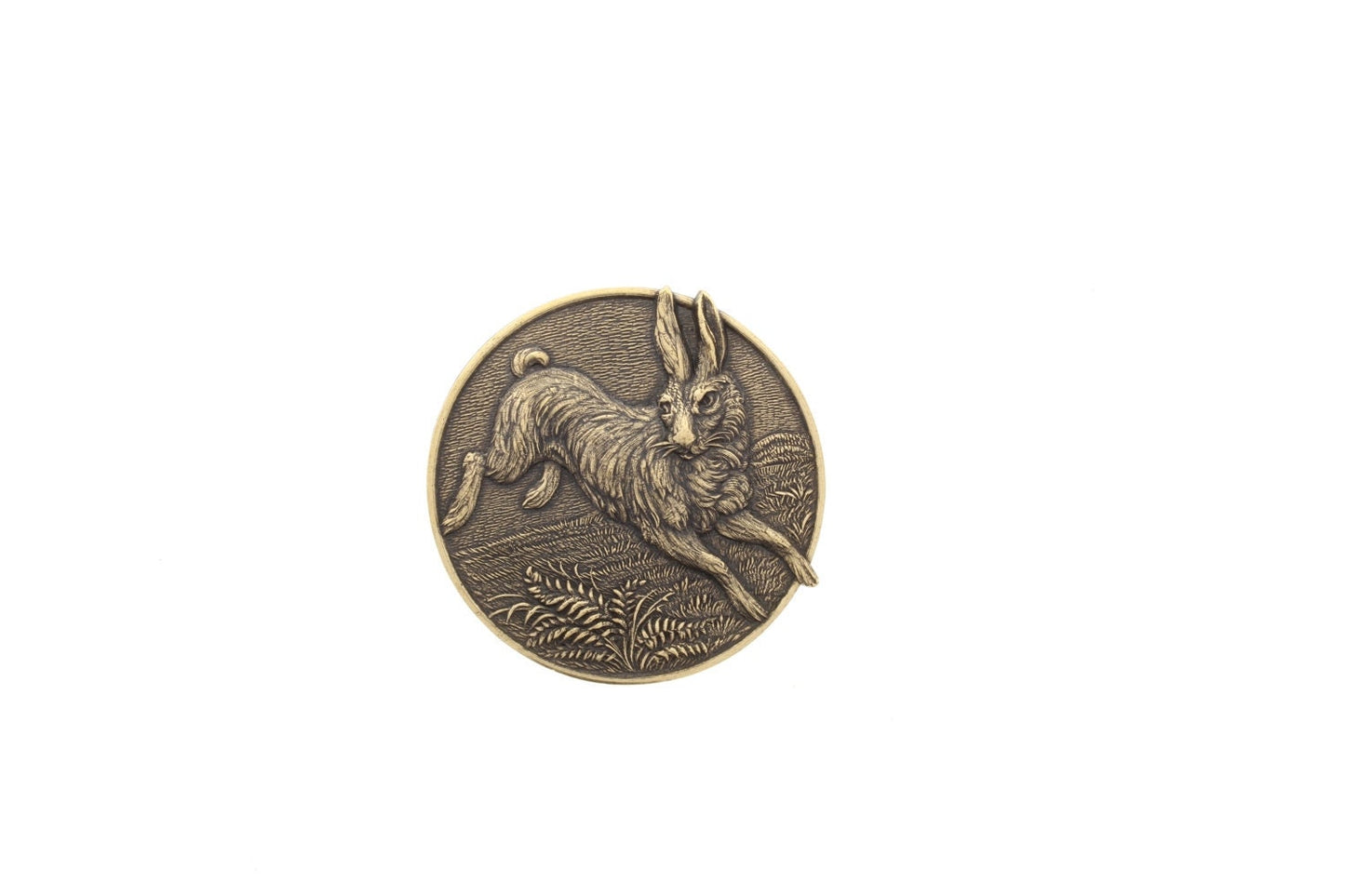 Rabbit Medallion, stamped, Antique Gold, 2" wide, brass stamping, each