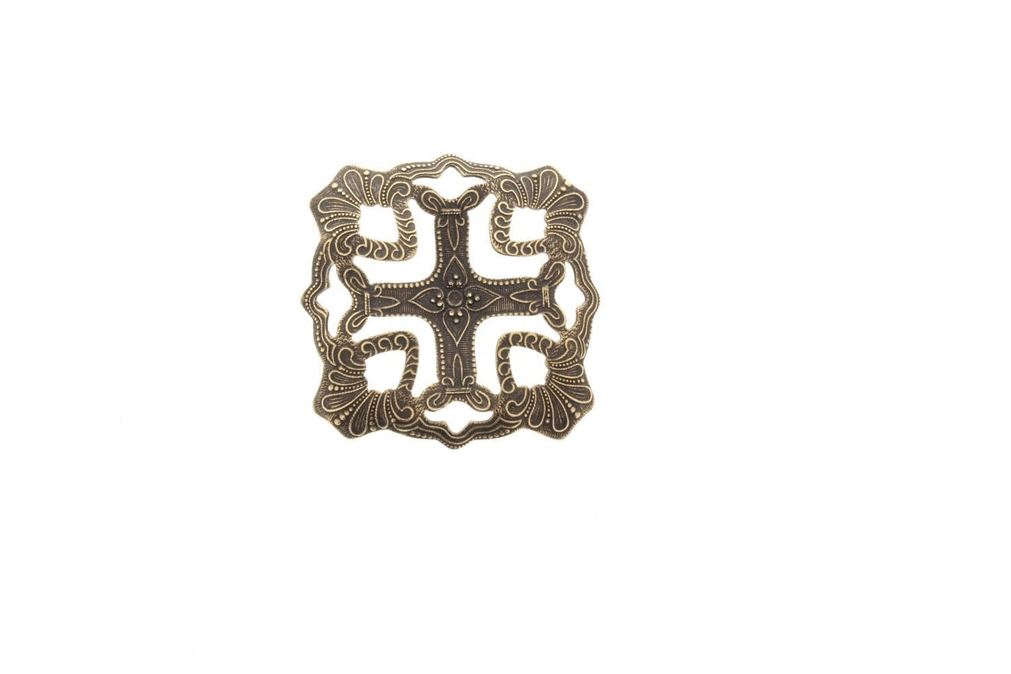 Square Cross Connector Concho or Charm, cloak clasp or buckle, 65mm, Antique Gold, made in USA,   (15365AG)